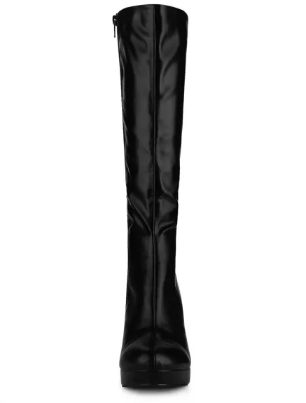 Allegra K - Faux Leather Platform Over the Knee High Boot