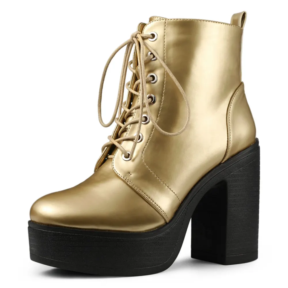 Allegra K - Platform Chunky High Heel Combat Boots