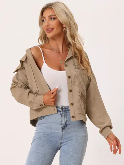 Allegra K- Waffle Shacket Drop Shoulder Jackets