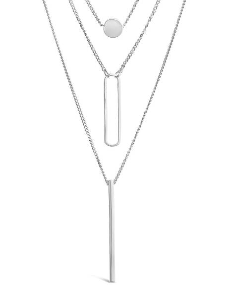 Sterling Forever - Bar, disque, Collier en couches de barre ouverte