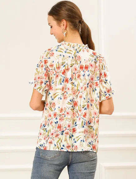 Allegra K- Blouse florale à manches courtes et col à volants