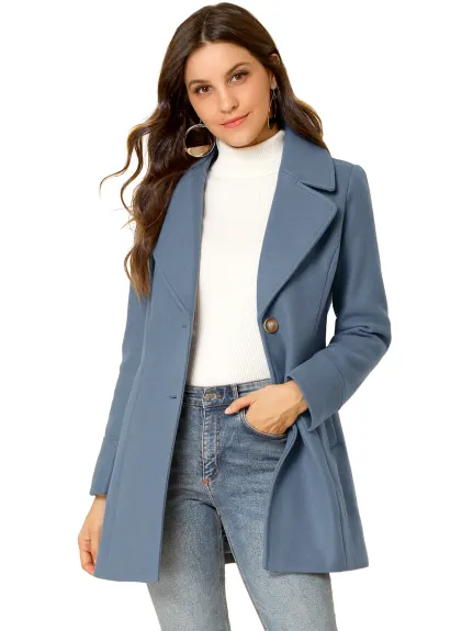 Allegra K- Notched Lapel Button Single Breasted Coat