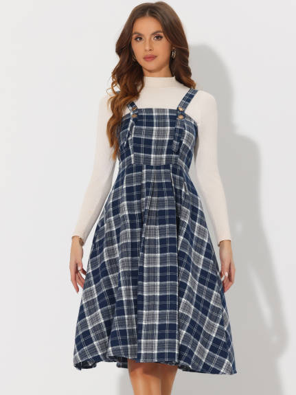 Allegra K- Plaid Overalls Pinafore Dress Suspender Skirt