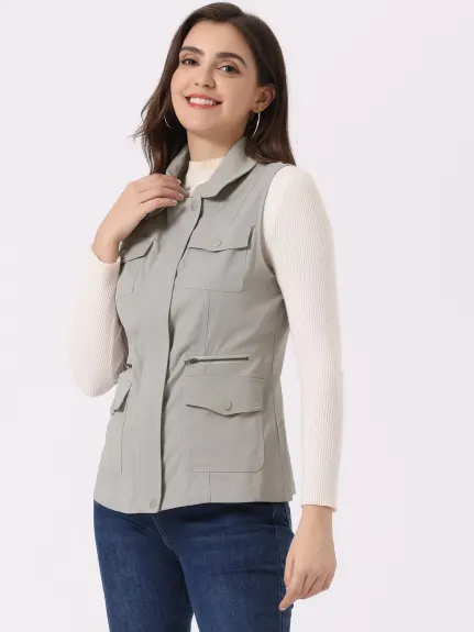 Allegra K- veste zippée avec poches Cargo Utility Vest