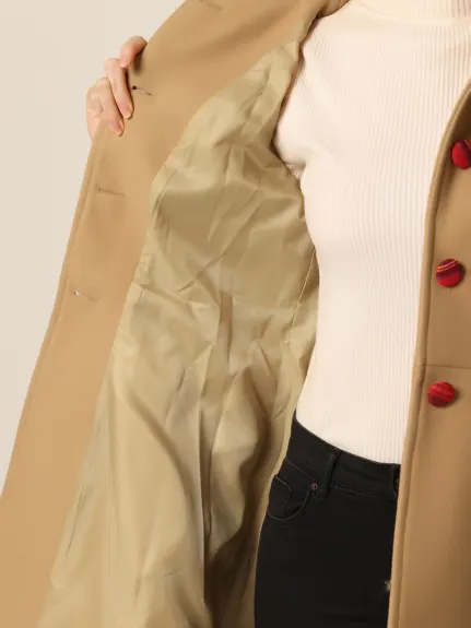 Allegra K- Peter Pan Collar Contrast Trim Single Breasted Long Coat