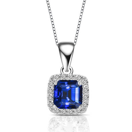 Collier avec pendentif goutte en argent sterling avec zircone cubique colorée, taille Asscher, cadre carré