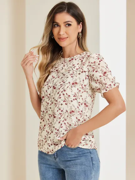 Allegra K- Blouse florale en mousseline à volants