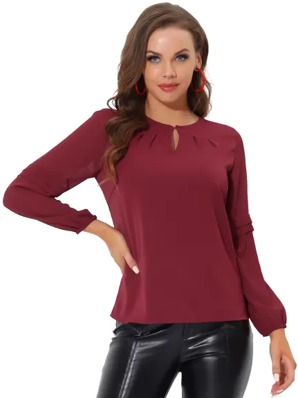 Allegra K- Long Sleeve Keyhole Neck Blouse Top