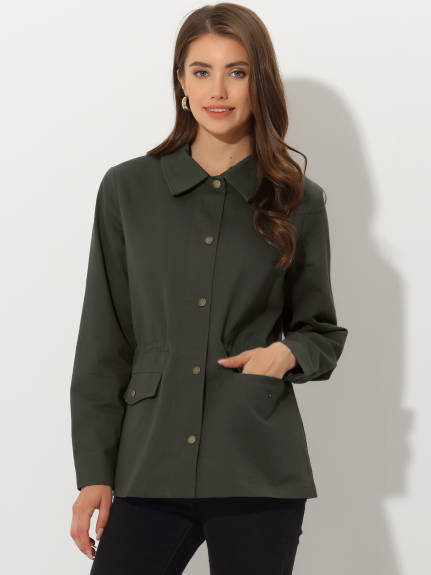 Allegra K- Flap Pockets Lightweight Utility Jacket