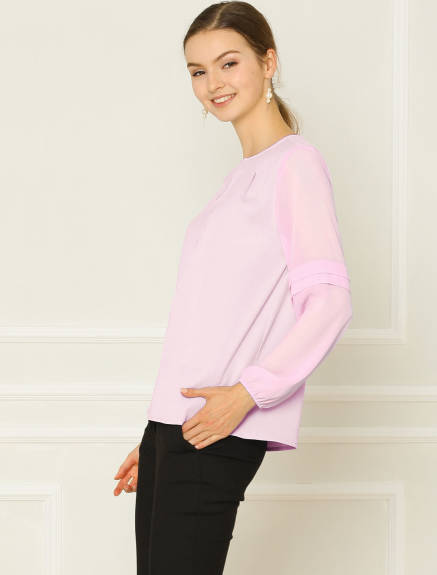 Allegra K- Long Sleeve Keyhole Neck Blouse Top