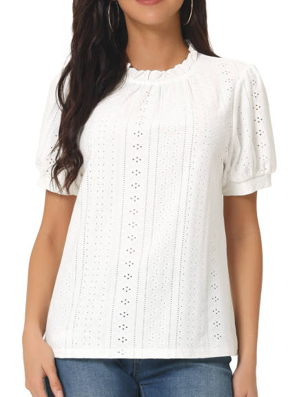 Allegra K- Puff Sleeve Ruffle T Shirts