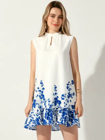 Allegra K - Floral Ruffled Hem Sleeveless Mini Dress