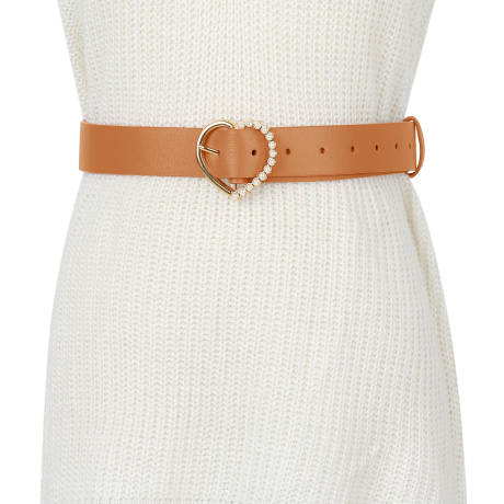 Allegra K- Heart-Shaped Buckle Bead Belt Waistband