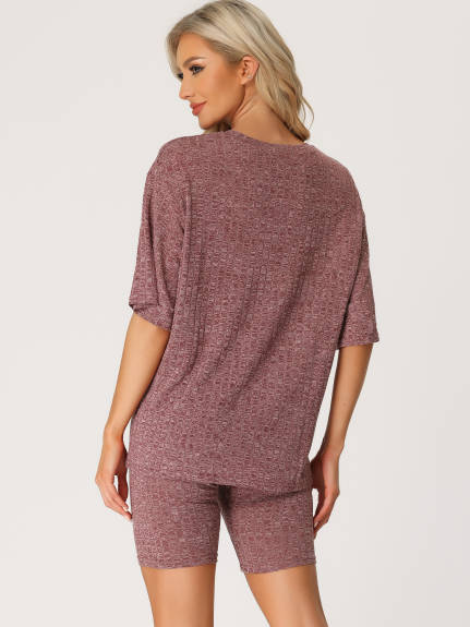 cheibear - Ribbed Knit Loungewear Set