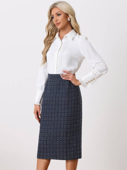 Allegra K- Plaid Tweed High Waist Bodycon Pencil Skirt