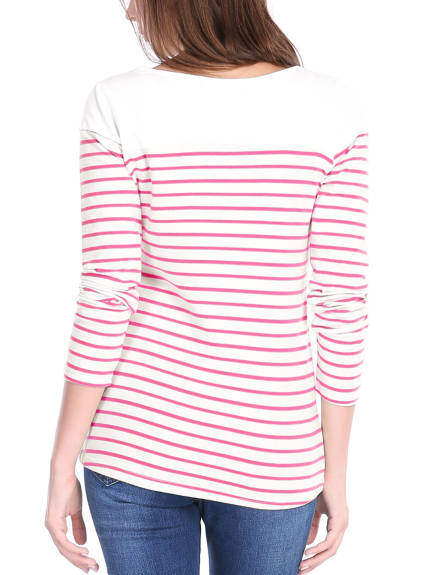 Allegra K- Color Block Long Sleeve Stripe T-Shirt