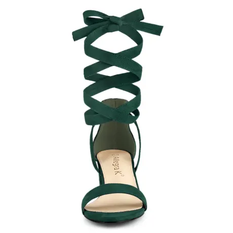 Allegra K- Open Toe Block Heel Lace Up Heels Sandals