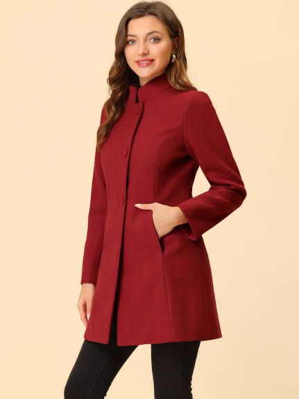 Allegra K- Stand Collar Single Breasted Long Overcoat