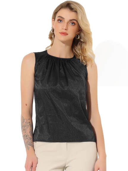 Allegra K - Satin Sleeveless Pleated Tank Top