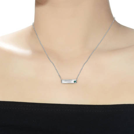 Rachel Glauber  White Gold Plated with Lab Created Colored Cubic Zirconia Bar Necklace