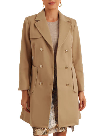 Allegra K - Notched Lapel Pockets Long Coat