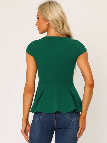 Allegra K - Round Neck Workwear Peplum Top