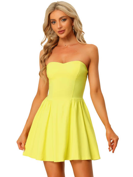 Allegra K- Strapless Zipper Mini Flare Dress