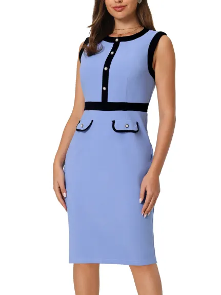 Hobemty- Sleeveless Contrast Color Sheath Pencil Dress