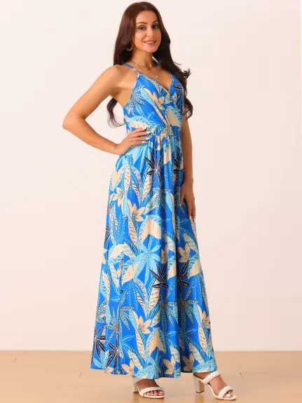 Allegra K- Floral V Neck Sleeveless Strap Maxi Dress