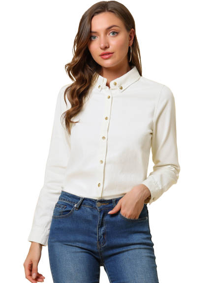 Allegra K- Long Sleeve Button Down Jean Denim Shirt