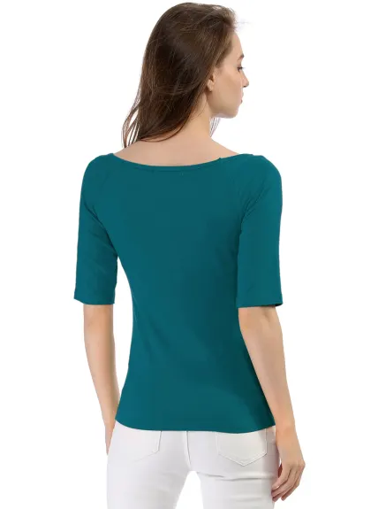 Allegra K- Scoop Neck Fitted Layering T-Shirt