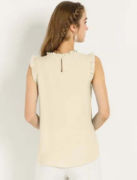 Allegra K- Blouse plissée sans manches à col mandarin à volants