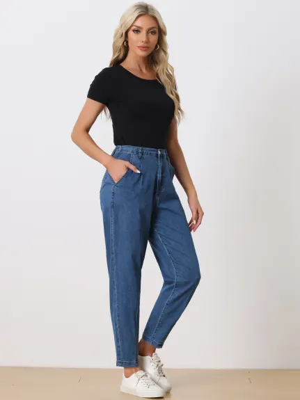 Allegra K- Capri High Elastic Waist Denim Pants