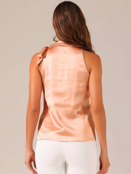 Allegra K - Satin Sleeveless Tie Neck Work Blouse