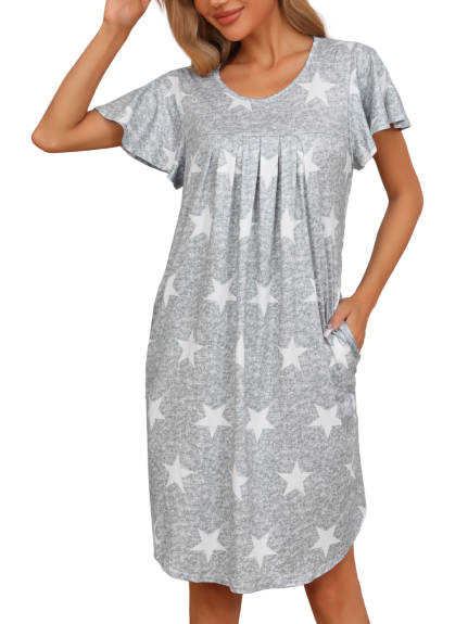 Cheibear - Pleated Front Short Sleeve Loose Nightgown