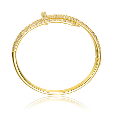 Rachel Glauber 14k Gold Plated with Clear Cubic Zirconia Bangle Bracelet