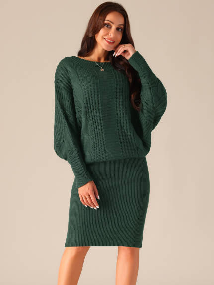 Allegra K - Batwing Sleeve Sweater Pullover Dress