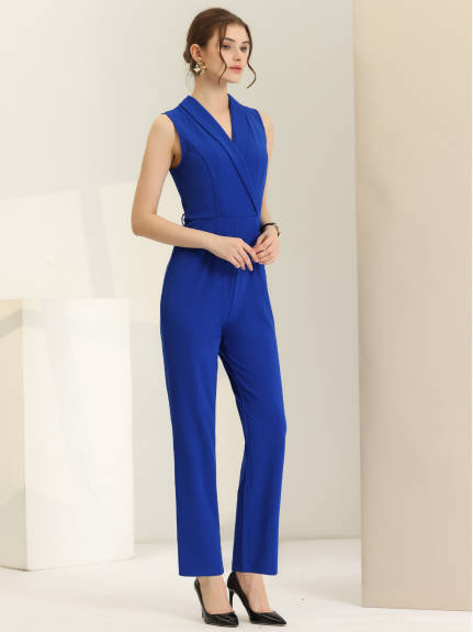 Allegra K - Elegant Sleeveless Belted Jumpsuit