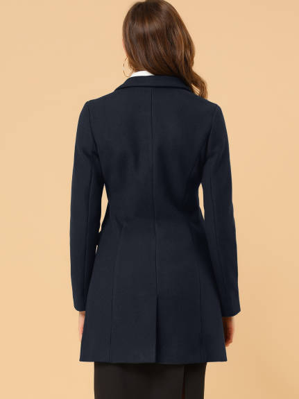 Allegra K- Notched Lapel Single Breasted Long Coat