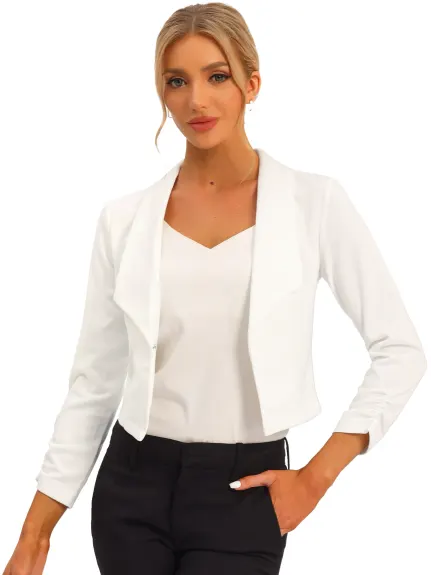 Allegra K- Cropped Notched Lapel Long Sleeve Blazer