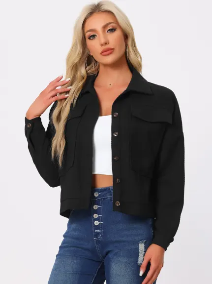 Allegra K- Waffle Shacket Drop Shoulder Jackets