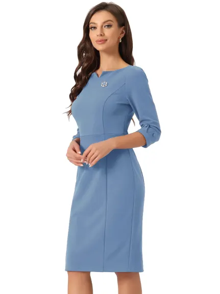 Allegra K- 3/4 Sleeve Sweetheart Neck Slim Pencil Dress