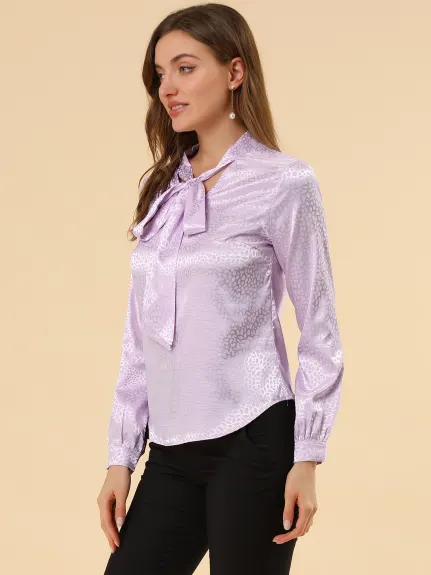 Allegra K- Irregular Dotted Long Sleeve Tie Neck Blouse