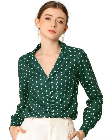 Allegra K- Long Sleeve Printed Button Down Top