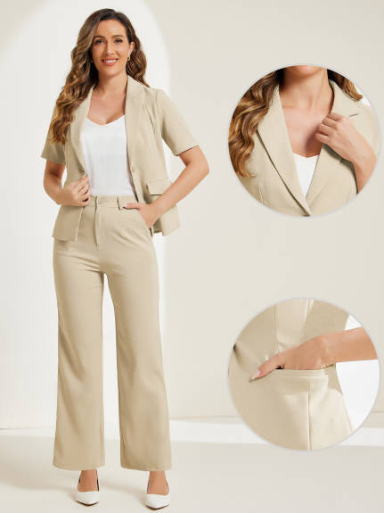 Allegra K - Short Sleeve Blazer Pants Suits