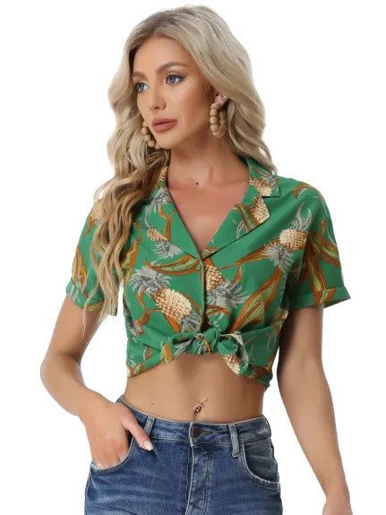 Allegra K - Chemise boutonnée à feuilles florales tropicales de plage