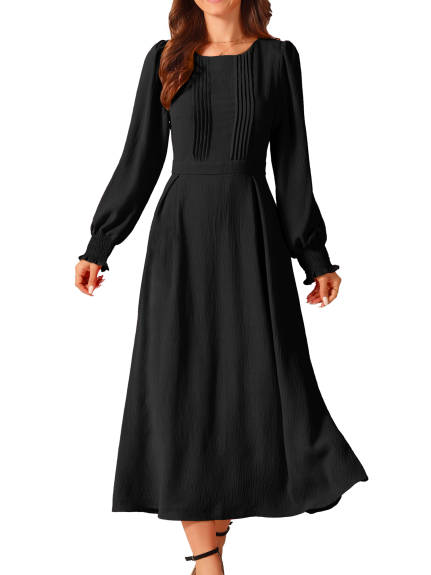 Allegra K - Pleated Front Flowy Long Sleeve Dress