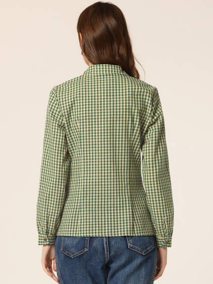 Allegra K- Plaid Point Collar Long Sleeve Double Breasted Shirt