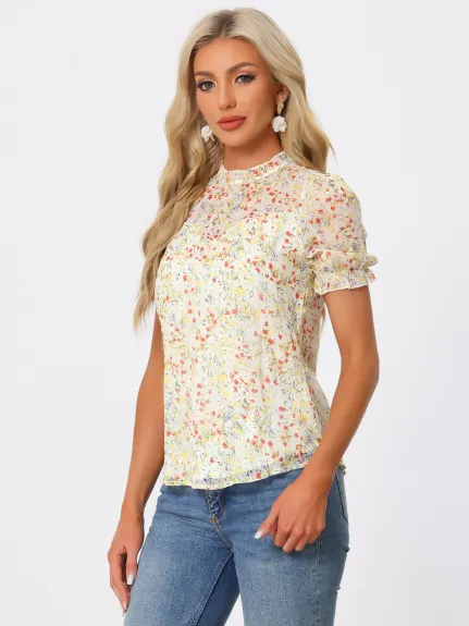 Allegra K- Summer Ruffle Collar Embroidery Lace Blouse