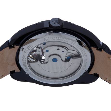 Heritor Automatic - Roman Semi-Skeleton Leather-Band Watch - Silver/Black